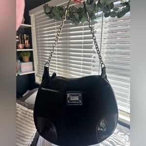 Ralph Lauren Black Suede Chain-Handle Hobo Shoulder Bag